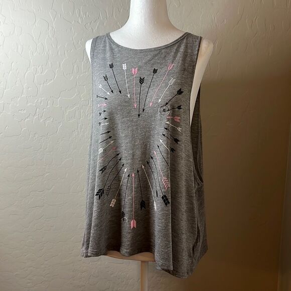Live Love Dream gray muscle shirt wide sleeve opening heart motif w/ arrows XL - Picture 2 of 12